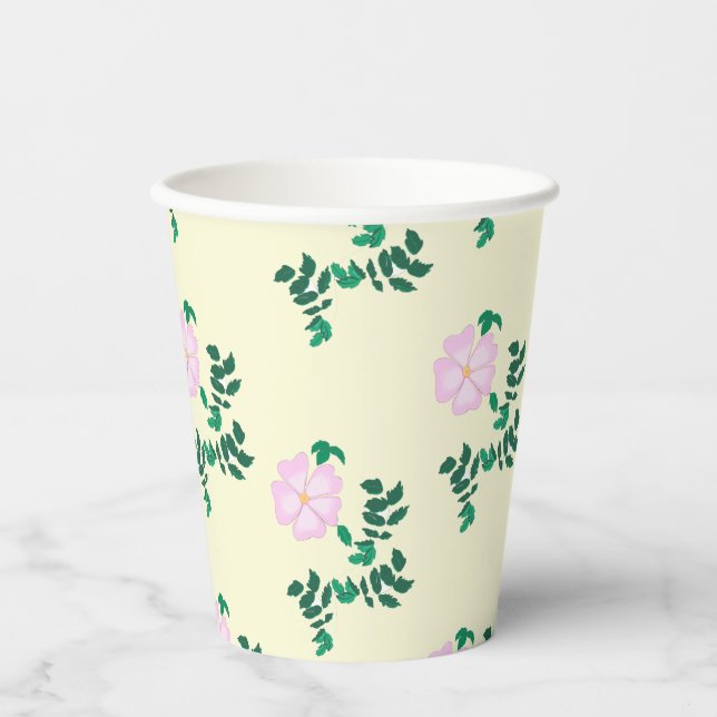 Vasos De Papel Patrón de flor Rosa salvaje rosa Retro Pastel (Anverso)
