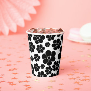 Vasos De Papel Patrón de flores - Blanco y negro