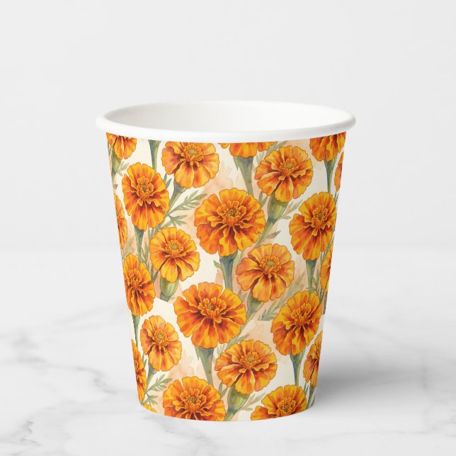 Vasos De Papel patrón de flores de caléndula naranja (Anverso)
