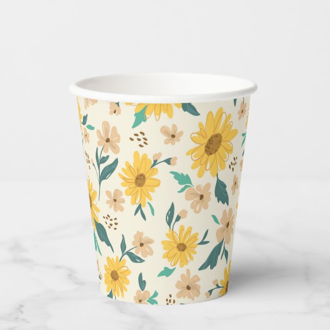 Vasos De Papel Patrón de flores de margarita amarilla (Anverso)