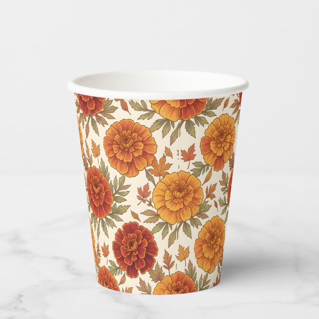 Vasos De Papel Patrón de flores de marigold de otoño (Anverso)