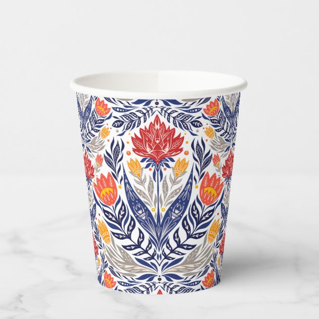 Vasos De Papel Patrón de flores folclóricas (Izquierda)