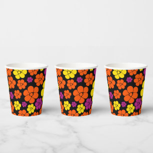 Vasos De Papel Patrón de flores - negro, rosa, Naranja y amarillo