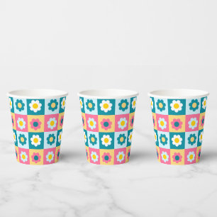 Vasos De Papel Patrón de flores pastel coloridas retro lindas