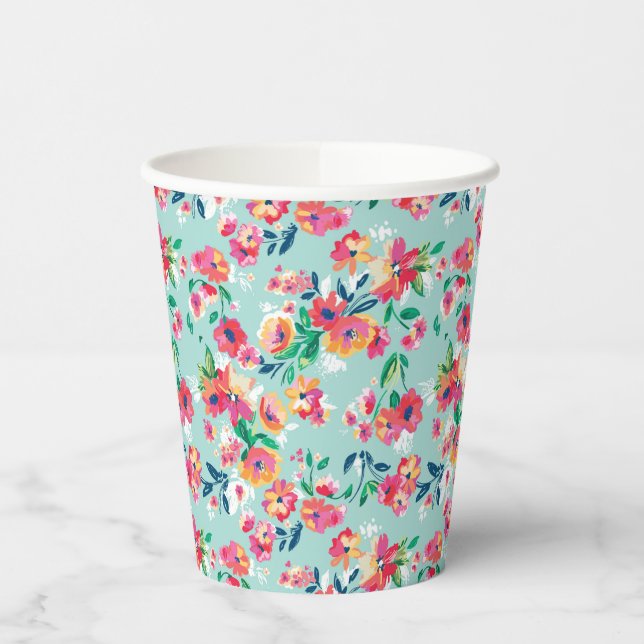 Vasos De Papel Patrón de flores pintadas (Izquierda)
