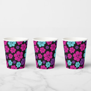 Vasos De Papel Patrón de flores: rosa, púrpura, azul y negro