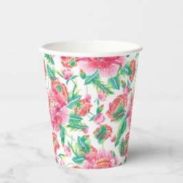Vasos De Papel Patrón de flores rosadas brillantes