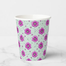 Vasos De Papel Patrón de flores rosadas con gotas