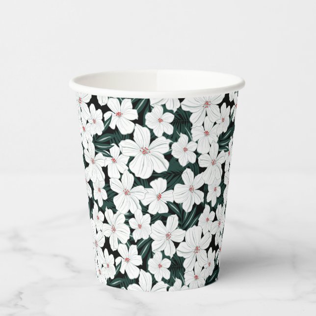 Vasos De Papel Patrón de flores tropicales blancas (Izquierda)