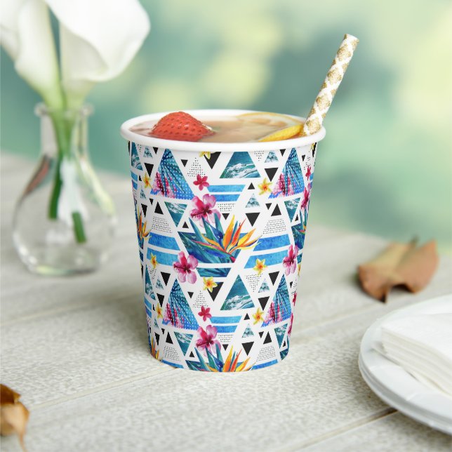 Vasos De Papel Patrón de flores tropicales geométricas (in situ)