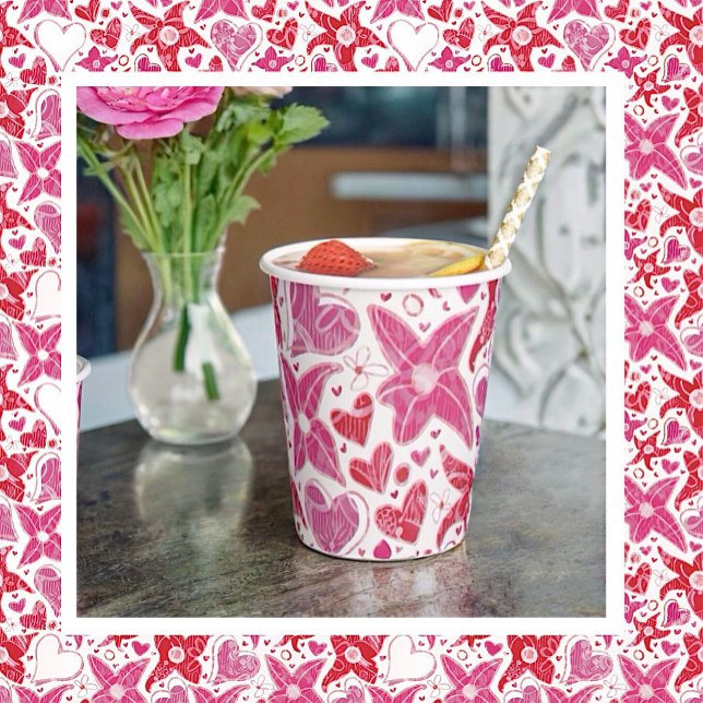 Vasos De Papel Patrón De Flores Y Corazones Diferentes (Subido por el creador)