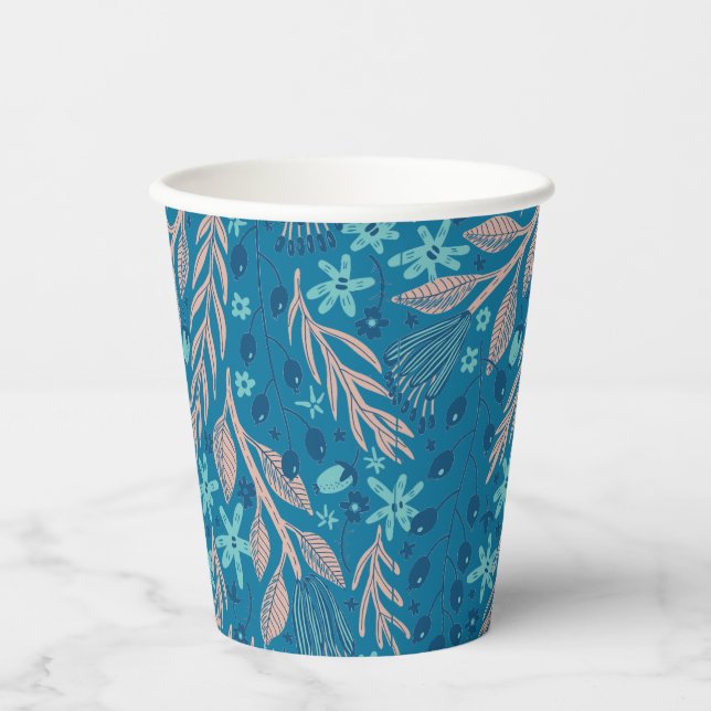 Vasos De Papel Patrón de flores y hojas (Anverso)