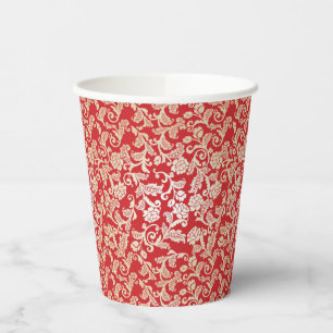 Vasos De Papel Patrón de fondo floral de Damask