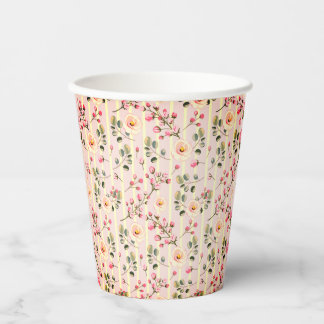 Vasos De Papel Patrón de franja floral rosa suave