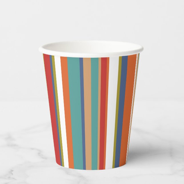 Vasos De Papel Patrón de franja multicolor (Anverso)
