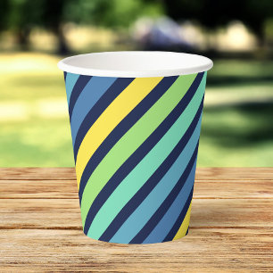 Vasos De Papel Patrón de franjas amarillas de color azul verde