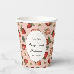 Vasos De Papel Patrón de fresa de escritura a mano vintage Berry 