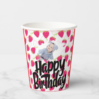 Vasos De Papel Patrón de fresa personalizado Cumpleaños feliz