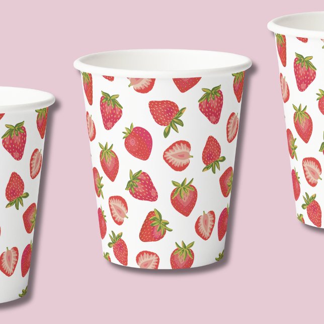 Vasos De Papel Patrón de fresa verano (Strawberry paper cups perfect for summer, girls birthday or baby showers)