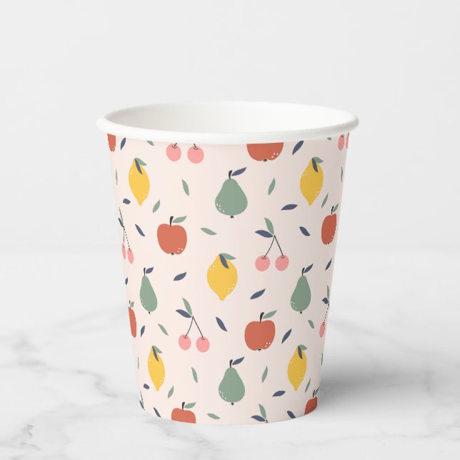 Vasos De Papel Patrón de frutas de corte (Anverso)