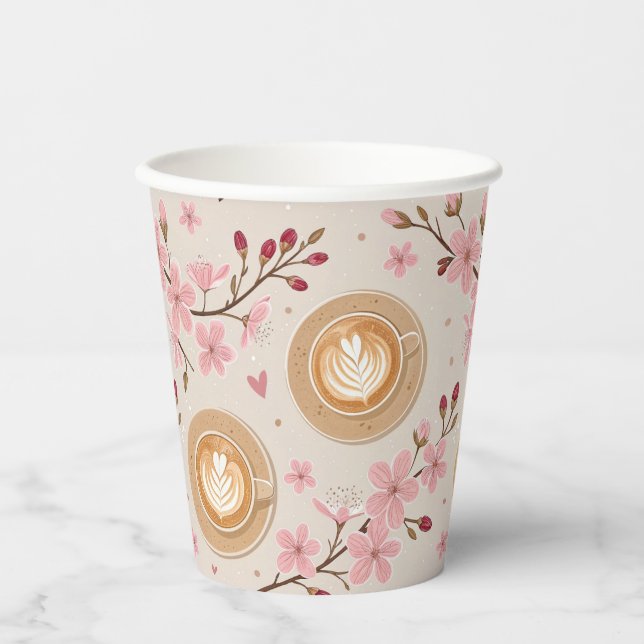 Vasos De Papel Patrón de funda de café Flor de Cerezo (7) (Anverso)