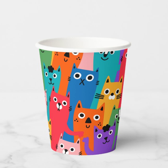 Vasos De Papel Patrón de gatos coloridos (Anverso)
