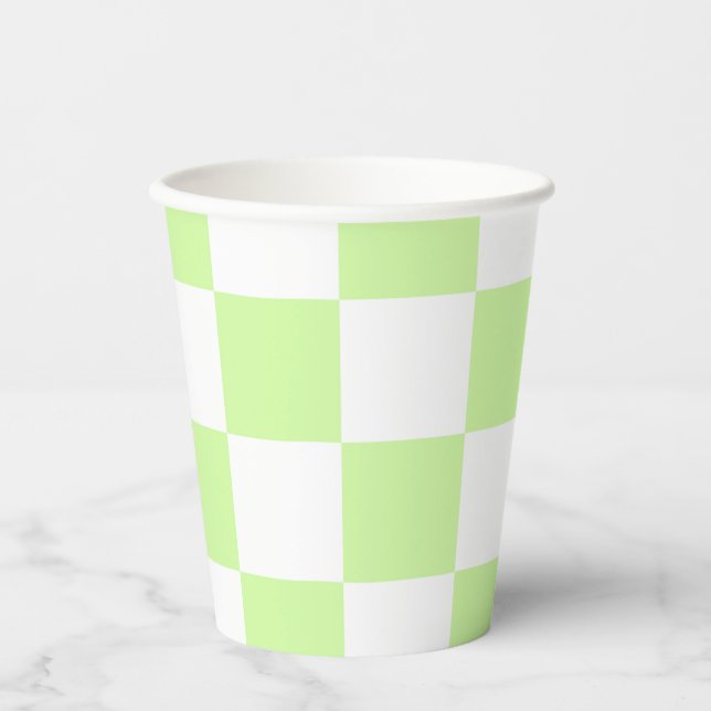 Vasos De Papel Patrón de Gingham de Pastel Verde (Anverso)