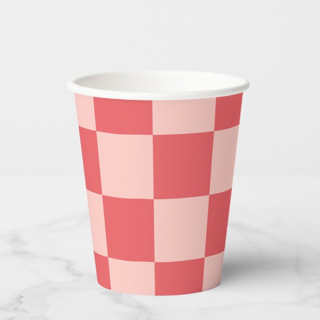 Vasos De Papel Patrón de Gingham de Red Checkered Rosa (Anverso)