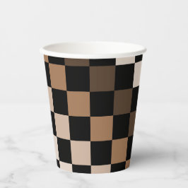 Vasos De Papel Patrón de Gingham negro negro marrón