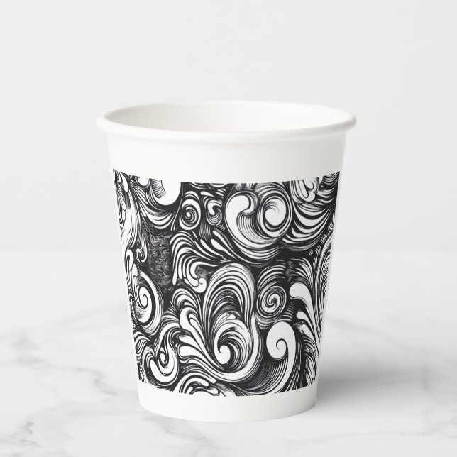 Vasos De Papel Patrón De Giro Blanco Y Negro (Anverso)