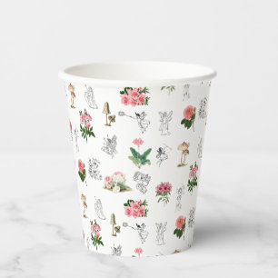 Vasos De Papel Patrón de hadas rosadas florales y champiñones