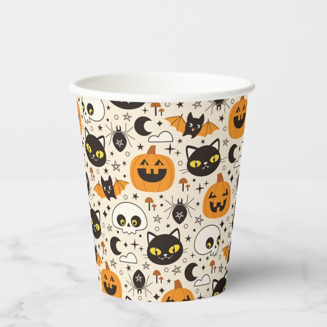 Vasos De Papel Patrón de Halloween de Retro Cuto (Anverso)