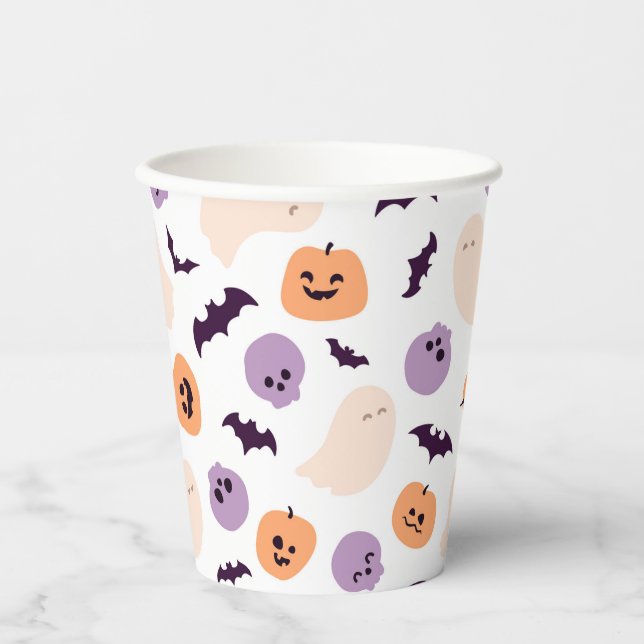 Vasos De Papel Patrón de Halloween para niños divertidos (Anverso)