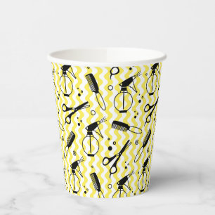 Vasos De Papel Patrón de herramientas de la peluquería amarilla