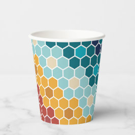 Vasos De Papel Patrón de hexágono de mosaico retro-floral colorid