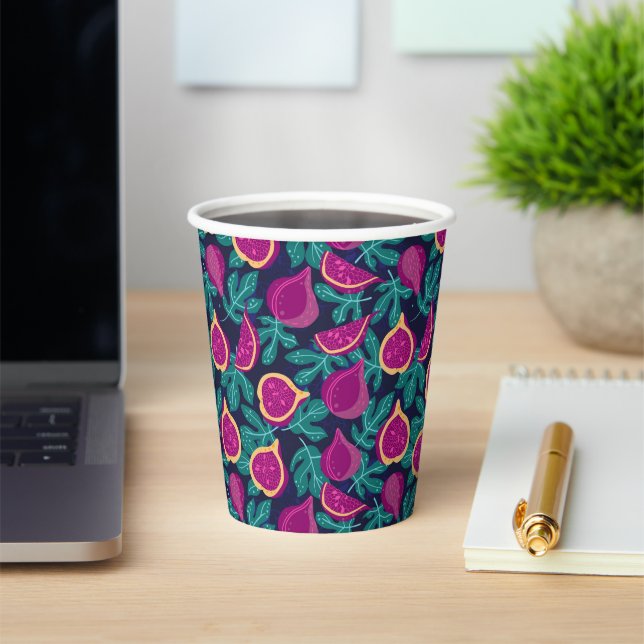 Vasos De Papel patrón de higo morado hermoso azul (in situ)