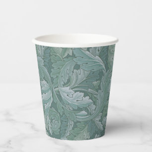 Vasos De Papel Patrón de hoja de acanto azul teal de William Morr