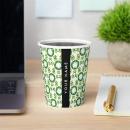 Vasos De Papel Patrón de Hoja, Hojas Verdes, Tu Nombre
