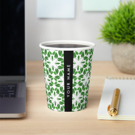 Vasos De Papel Patrón de Hoja, Hojas Verdes, Tu Nombre