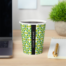 Vasos De Papel Patrón de Hoja, Hojas Verdes, Tu Nombre