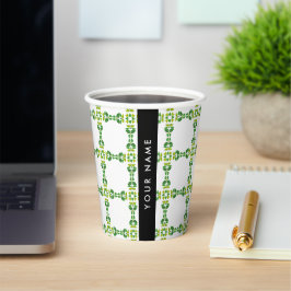 Vasos De Papel Patrón de Hoja, Hojas Verdes, Tu Nombre