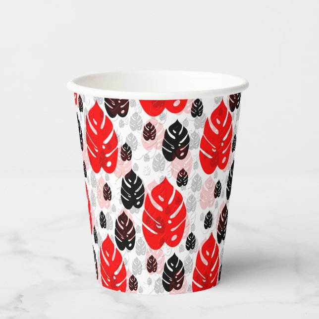 Vasos De Papel Patrón de hoja negra roja (Anverso)