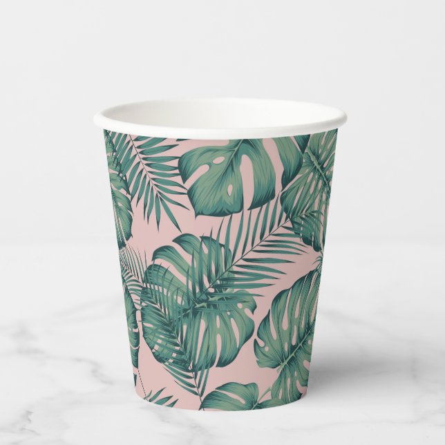 Vasos De Papel Patrón de hoja tropical (Anverso)