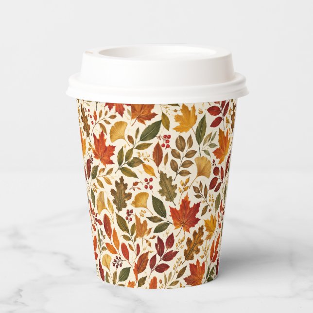 Vasos De Papel Patrón de Hojas de Otoño (Reverso )