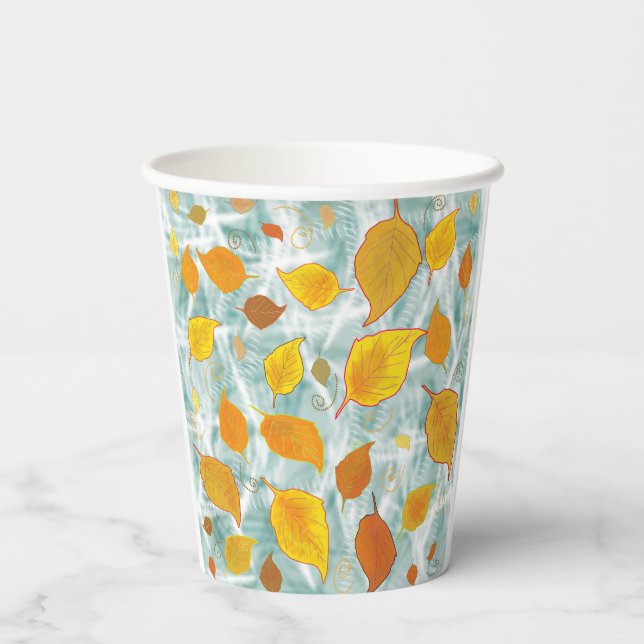 Vasos De Papel Patrón de hojas otoñales artísticas (Reverso )