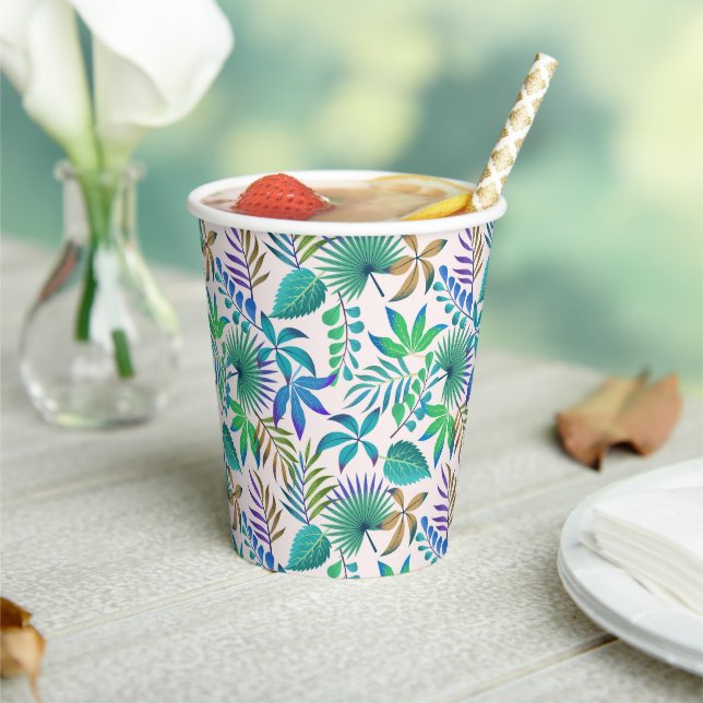 Vasos De Papel Patrón de hojas tropicales (in situ)