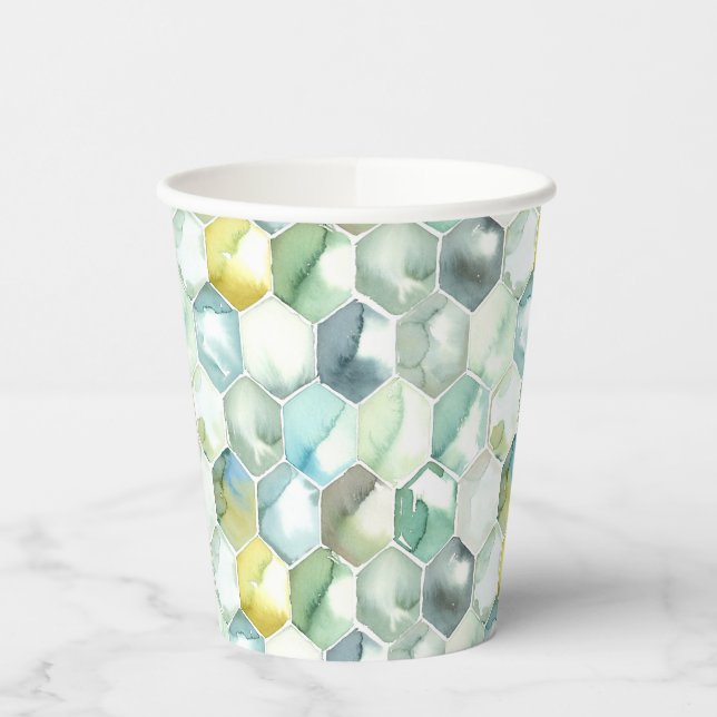 Vasos De Papel Patrón de Honycomb azul y verde (Izquierda)