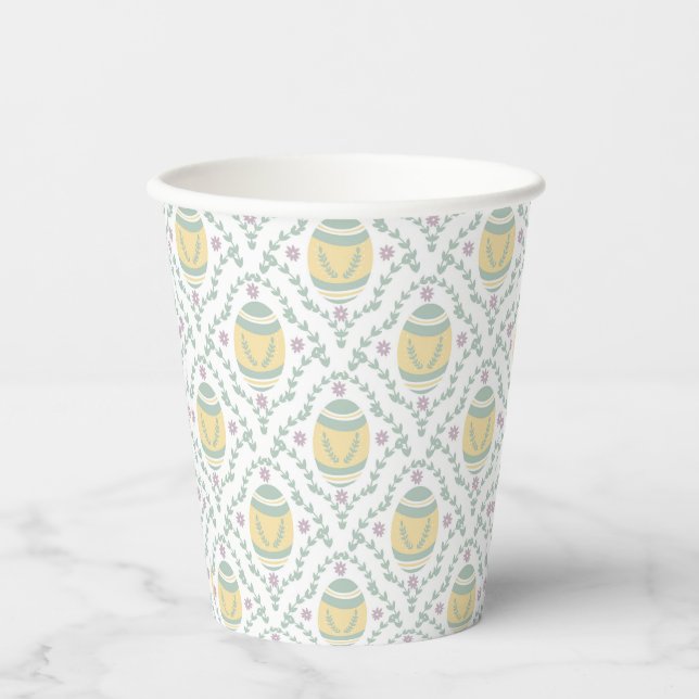 Vasos De Papel Patrón de Huevos de Pascua Pastel Damask (Anverso)