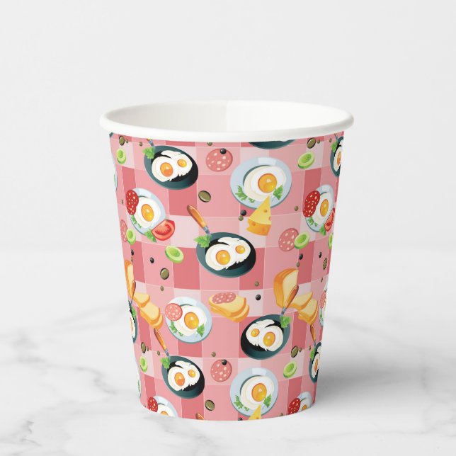 Vasos De Papel Patrón de huevos fritos y tomate (Izquierda)