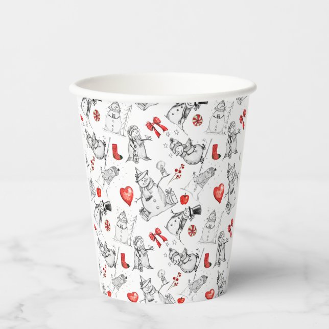 Vasos De Papel Patrón de iconos festivos y de muñecos de nieve (Anverso)